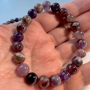 Elegant Purple and Gray Beaded Bracelet. Subtle purple Sufluorite 8mm stretchy